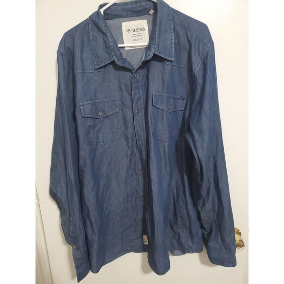 Guess Long Sleeve Shirt, Dark Blue, Size XXL - Picture 2 of 6